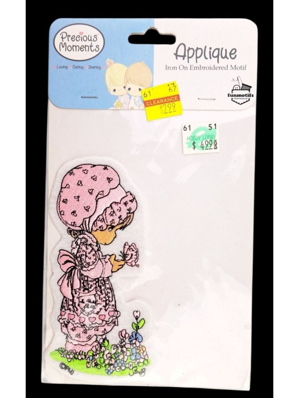 Vintage Precious Moments Pink Butterfly Girl Iron-On Patch Embroidered New Sam B
